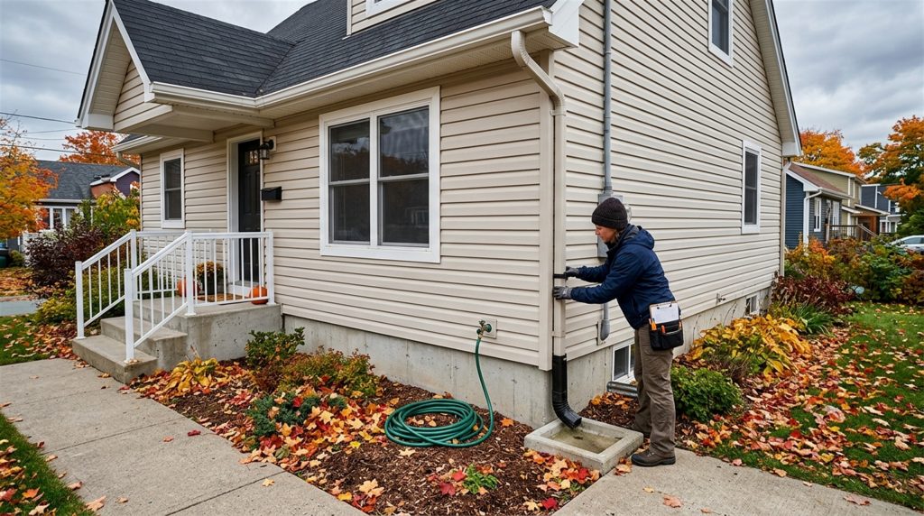 Fall maintenance inspection being completed on the exterior of a Halifax home